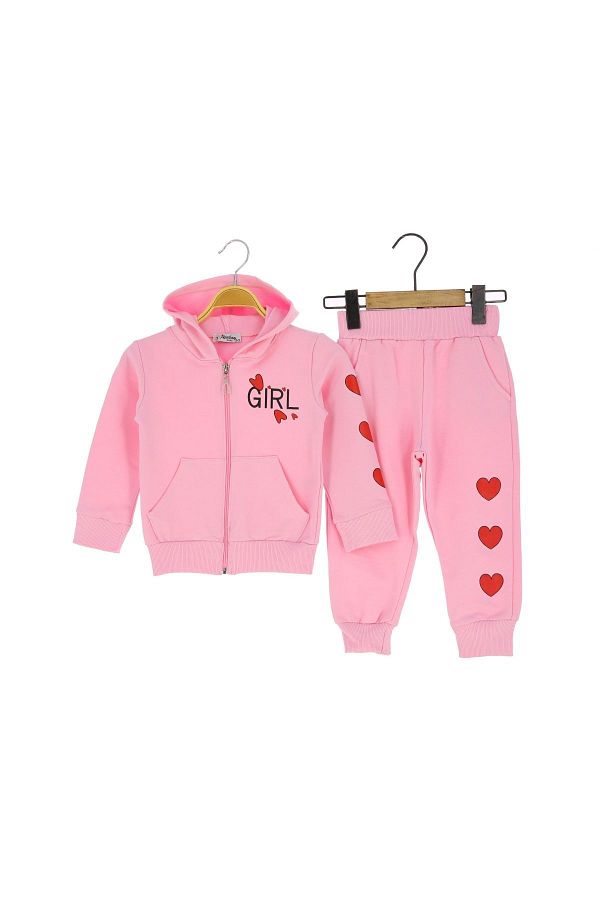 atabay-285-09-24 Girl's Set - Hooded and Heart Printed 2 Strings Age 3/7 1