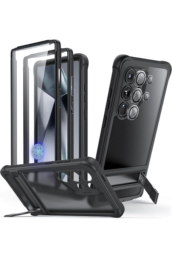 ESR-Samsung S24 Ultra Case, Heavy Duty Shock Armor with Front Frame & 3 Kickstand Modes, Frosted Black 1