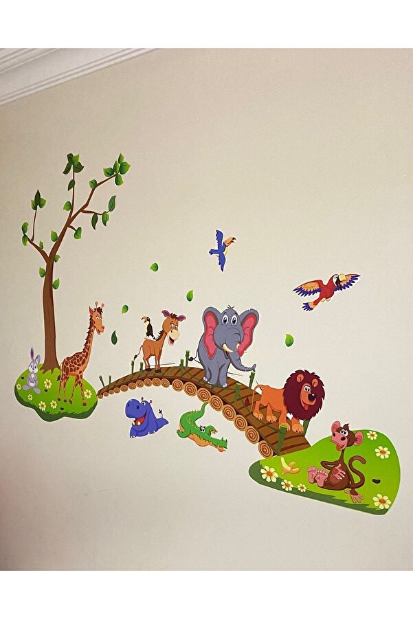 ENGINPRINT Çocuk Ve Bebek Odası Duvar Köprüdeki Sevimli Hayvanlar Aslan Fil Zürafa Dekor Süsleme Sticker