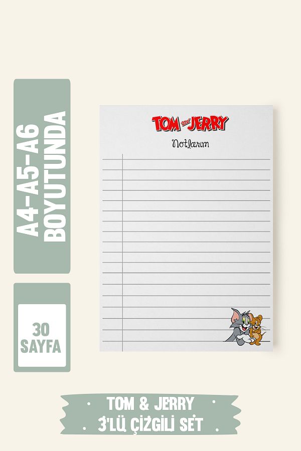 Srctech-Tom and Jerry 3-Pack Striped Notepad A4/A5/A6 Sizes 1
