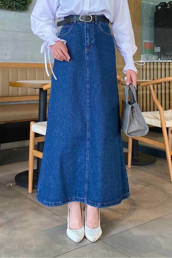 moda periy-تنورة نسائية أساسية متواضعة يومية صيفية موسمية شتوية من قماش الدنيم مع جيوب 1