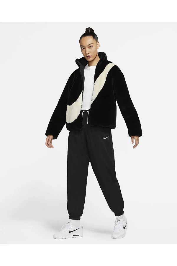 Nike Women s Oversized Faux Fur Swoosh Logo Jacket Do3791 010 Trendyol