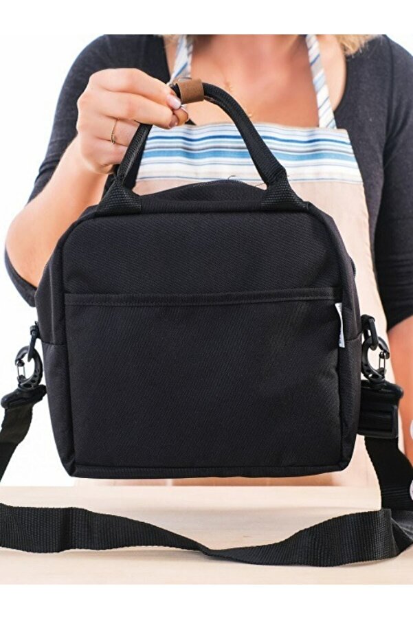 Happy Bear Isı Yalıtımlı Su Geçirmez Termal Çanta Yemek Taşıma Beslenme Çantası Askılı Siyah