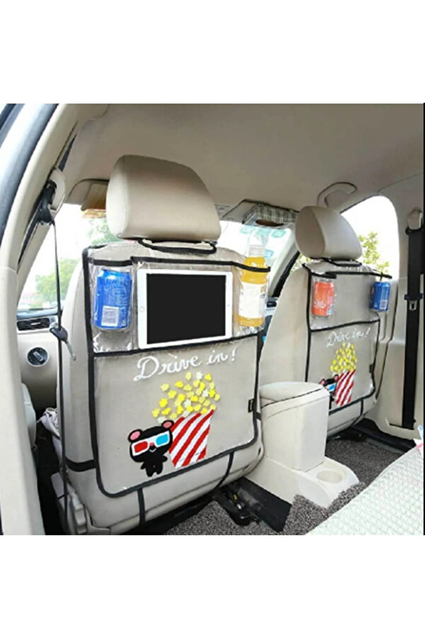 mc.pierobaby Şeffaf Cepli Araba Koltuk Organizer Araç Koltuk Arkası Koruyucu Tablet Tutucu Oto Düzenleyici 2adet