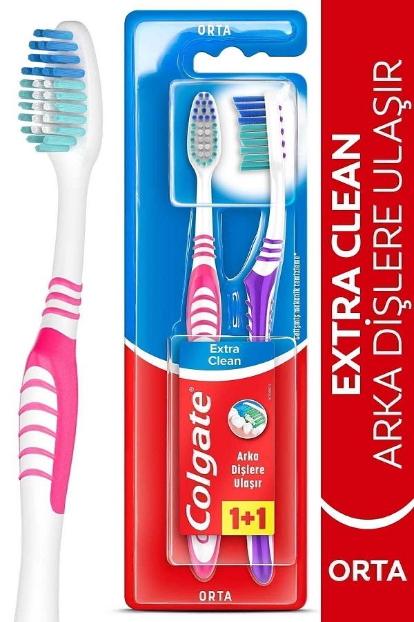 Colgate-Extra Clean Extending Medium Toothbrush with Cleaner - 1+1 1