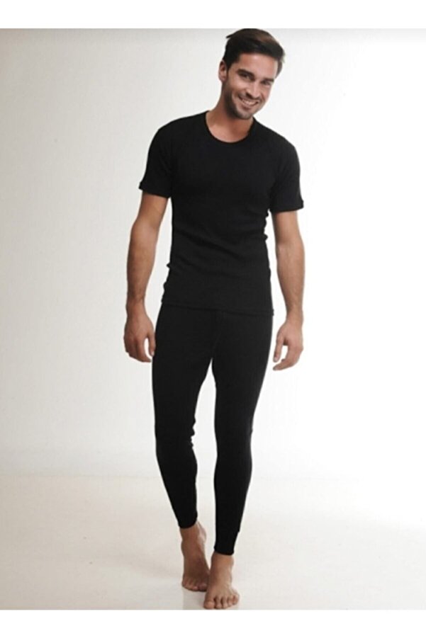 Hasyün Men's Short Sleeve Wool Black Thermal Underwear- Trendyol