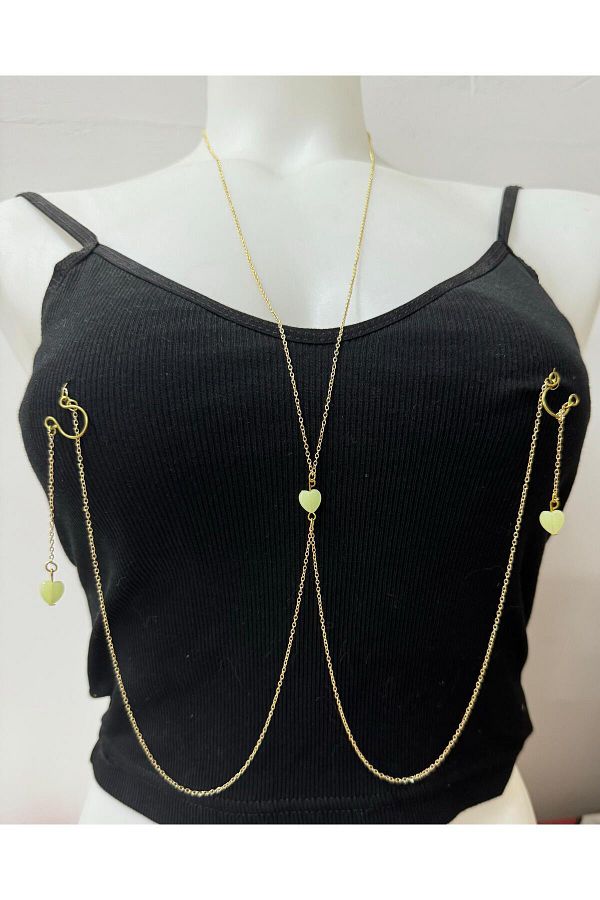 Arescollection Fake Hole Nipple Necklace and Heart Piercing Tip Glow in the Dark Trendyol