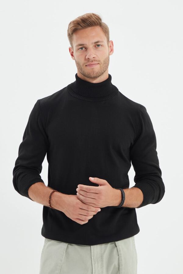 Trendyol Collection-Черен тънък пуловер Slim Fit с пълна яка с висока яка Tmnaw21Kz0755 1