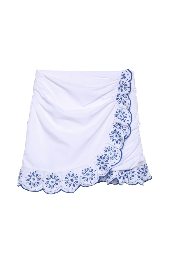 Quzu-White Mini Skirt - Ruffle Detail and Embroidery 1