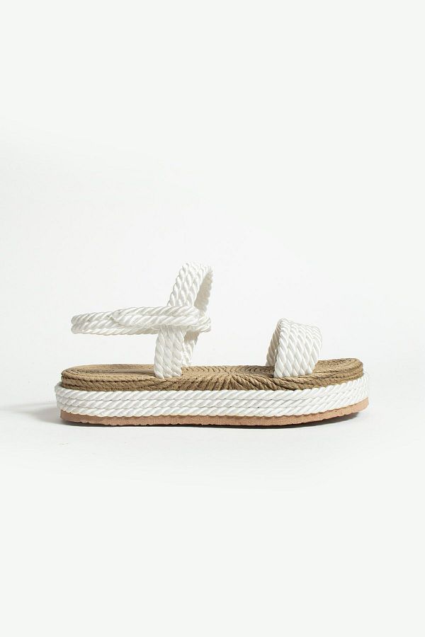 Moda Devrin-Single Strap White Straw Sandals 1