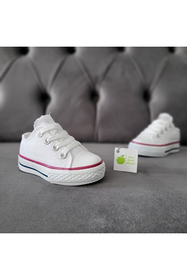 elma bebe Unisex Kız Erkek Bebe Çocuk Kısa Bağcıklı Kanvas Keten Sneaker Spor Ayakkabı