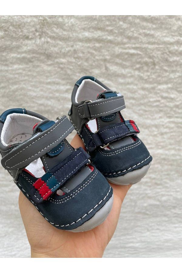 Sare Cocuk Giyim Orthopedic Genuine Leather Sandals for Baby Boy Navy Blue Home Shoes Trendyol
