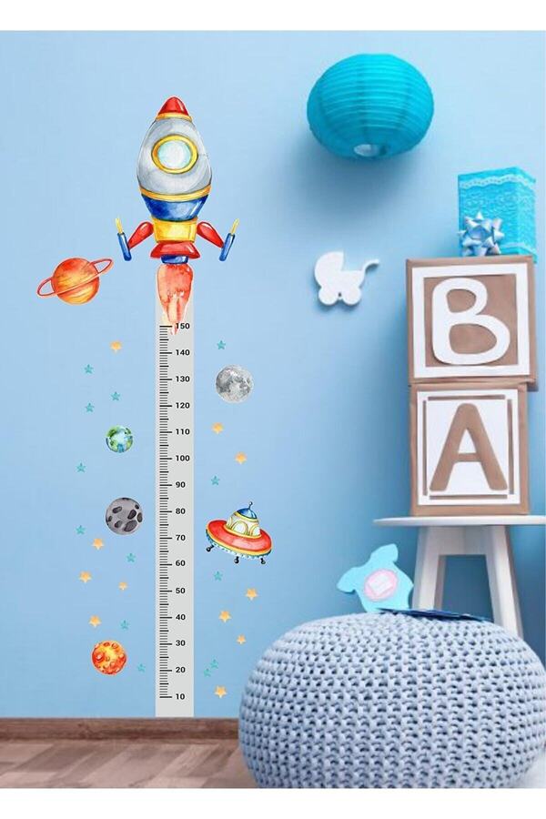 PANDA SOKAĞI Uzay Roket Temalı Boy Ölçer Çocuk Odası Duvar Sticker