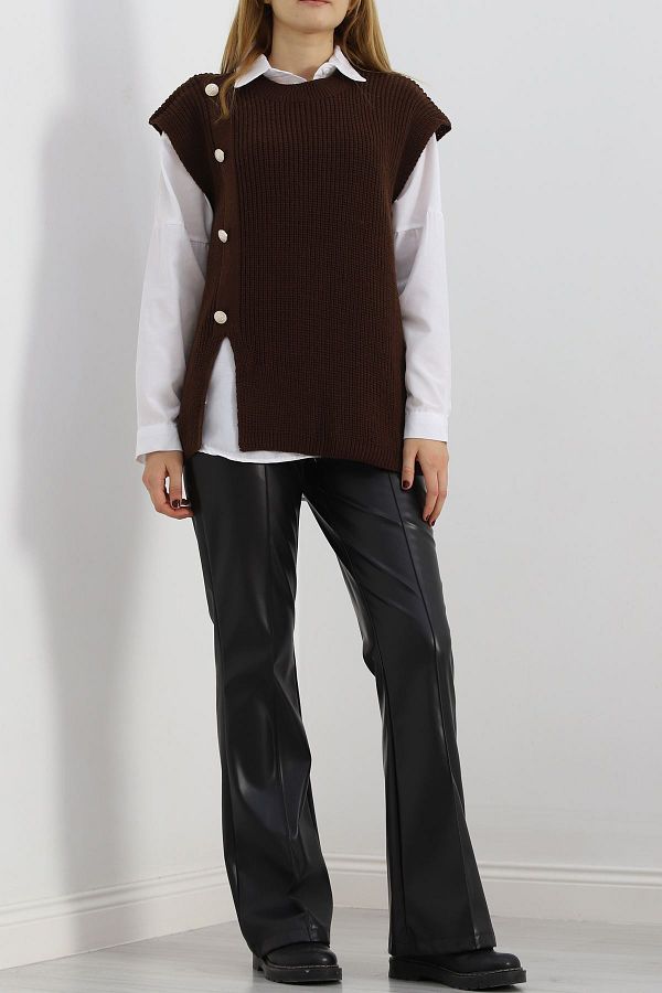 K G foot rest Brown Knitwear Sweater with Side Buttons Trendyol