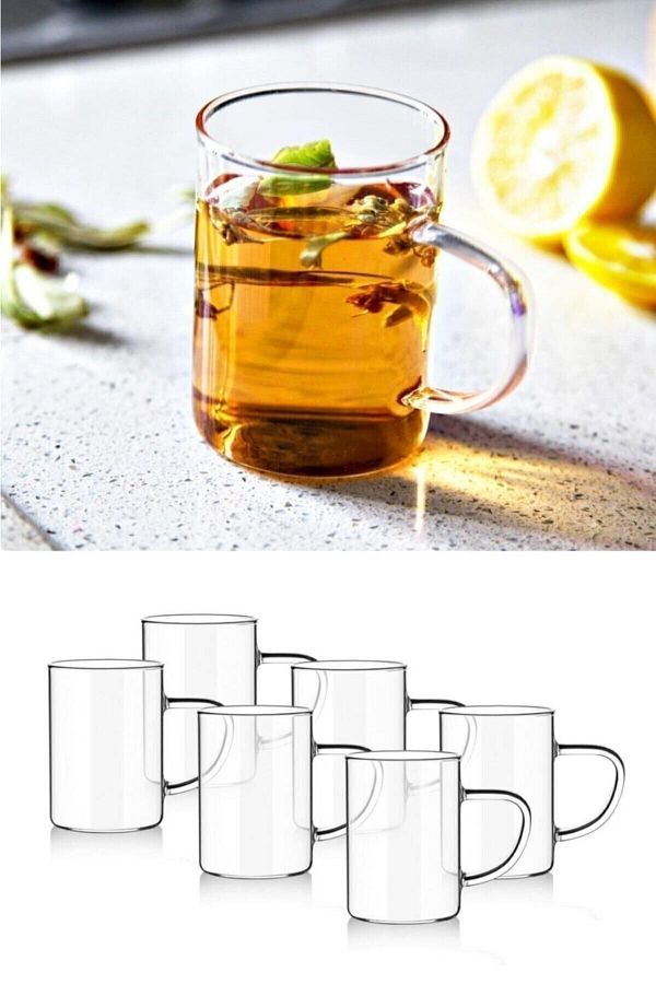 Lejon Home-Set of 6 Termisil Thin Glass Mug Cups with Handle 1