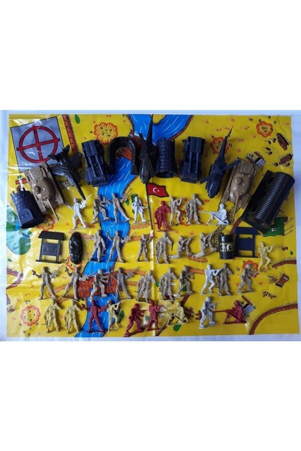 OYUNCAKSAHİLİ Tank Asker Set Oyun Halısı 50 Parça 2 Paket Komando Uçak Kale Oyuncak