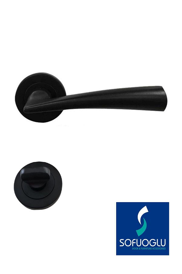Sofuoğlu-Hazal Matte Black Round Rosette Door Handle WC - Bathroom Door Handle 1