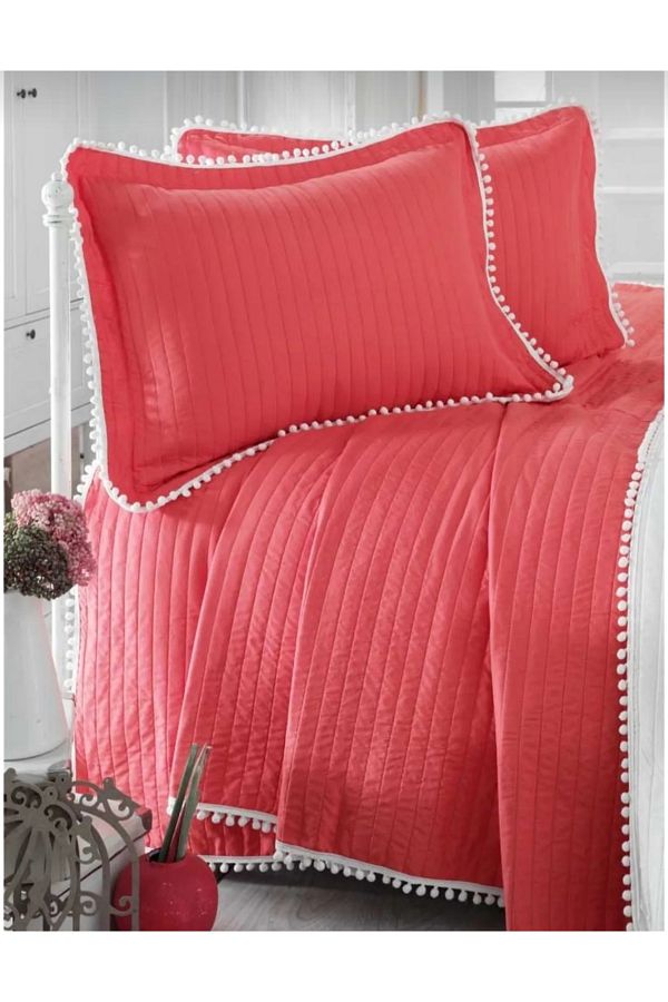 ÇAĞTEKS-Double Sided Single Bedspread with Pompom 1