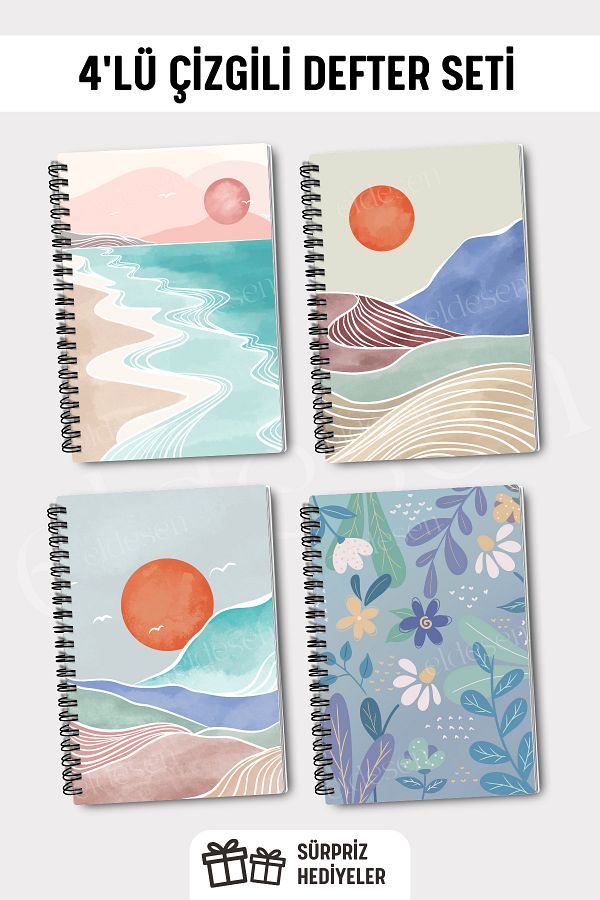 Eldesen Tasarım-A5 Size Spiraled Lined Notebook Set of 4 - 50 Sheets 100 Pages 1