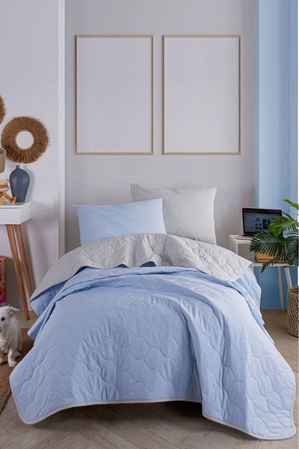 Eponj Home-Μονό Καπιτονέ Σετ Κρεβατιού - Μασίφ Α.μπλε-γκρι 1