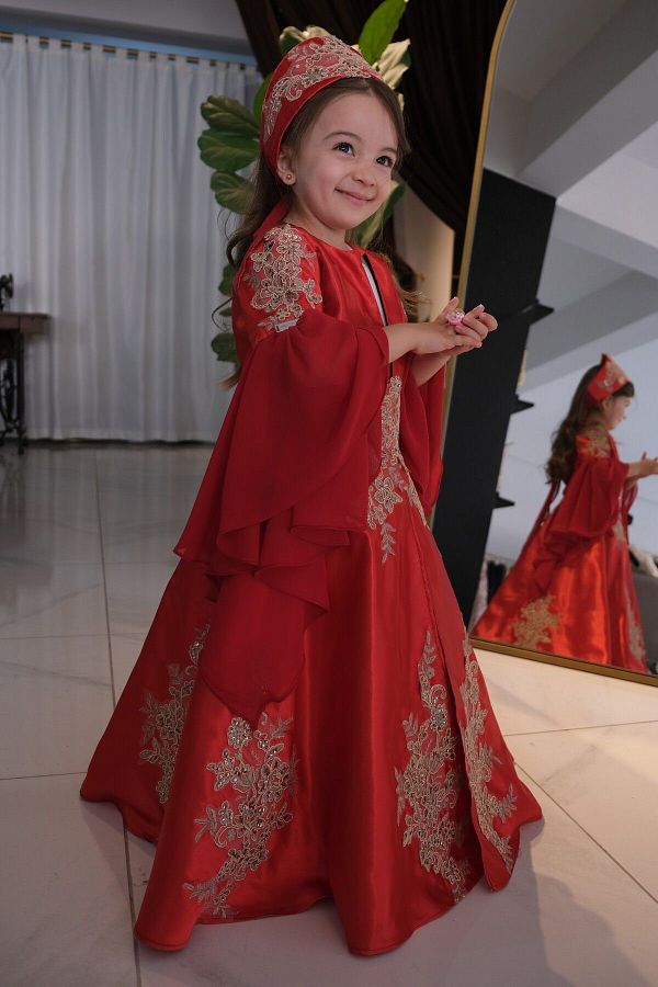 Shıne dresses-Girl's Red Bindalli Kaftan 1