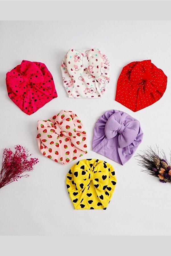 Kiwikido Kız Bebek Renkli Desenli 6'lı Bone Takım