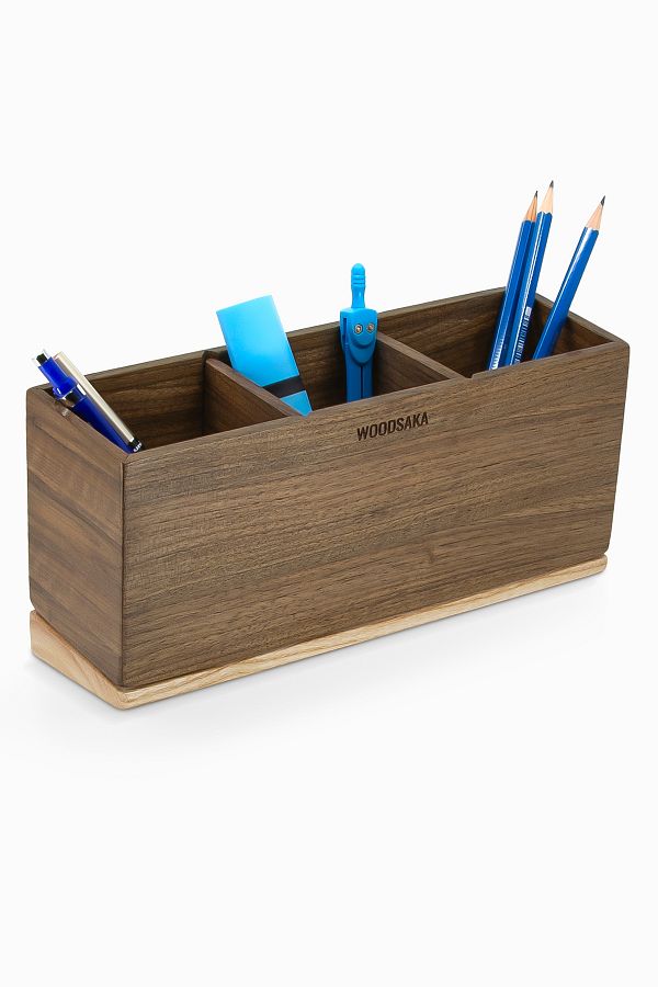 Woodsaka-Meru Adjustable Three-Section Curved Pen Holder - Walnut and Ash Set 1