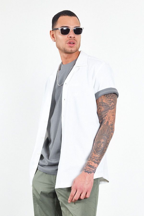 Manche-Apaj Collar Men's Knitted Shirt - Ecru Mes116778-01-6778 1