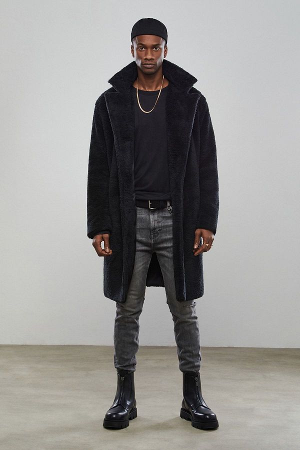 Dear Deer Black Teddy Coat Trendyol