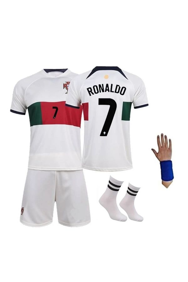 yenteks White Ronaldo Portugal Kids Football Jersey Bracelet Socks Gift Ys34365 Trendyol