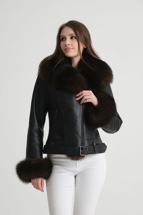 By Marki Marki Leather Jacket Special Fur Collar Fur Cuff Luxury Design Women s Coat Glamorous 114522 Trendyol