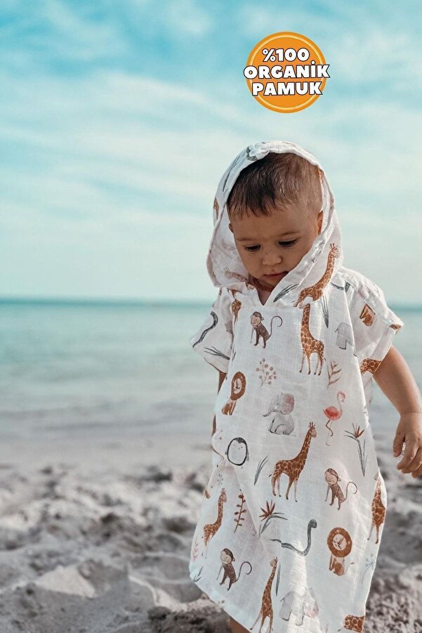 Baby Cais Collection Organik Müslin Panço Bebek Çocuk Plaj Panço Zürafa