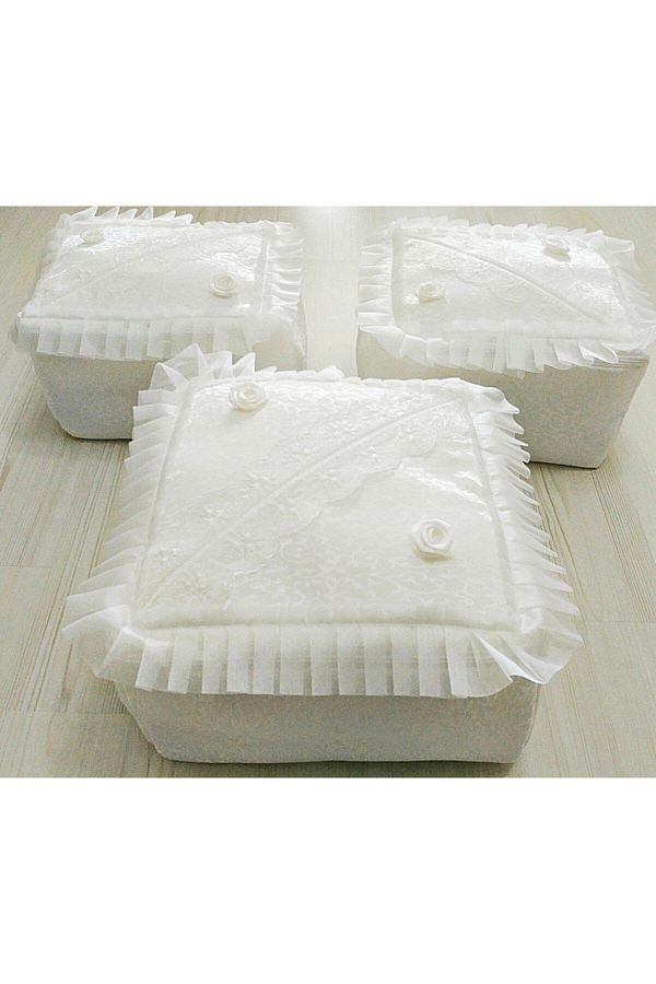 DİLEX-White Ecru Embroidered 3-Piece Bag Set 1