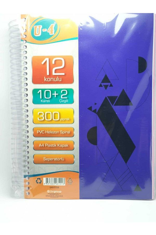 Zersan-U4 9 3 أقسام - 300 ورقة مقاس A4 مرجعية 10 مربعات 2 خط دفتر ملاحظات متعدد 1