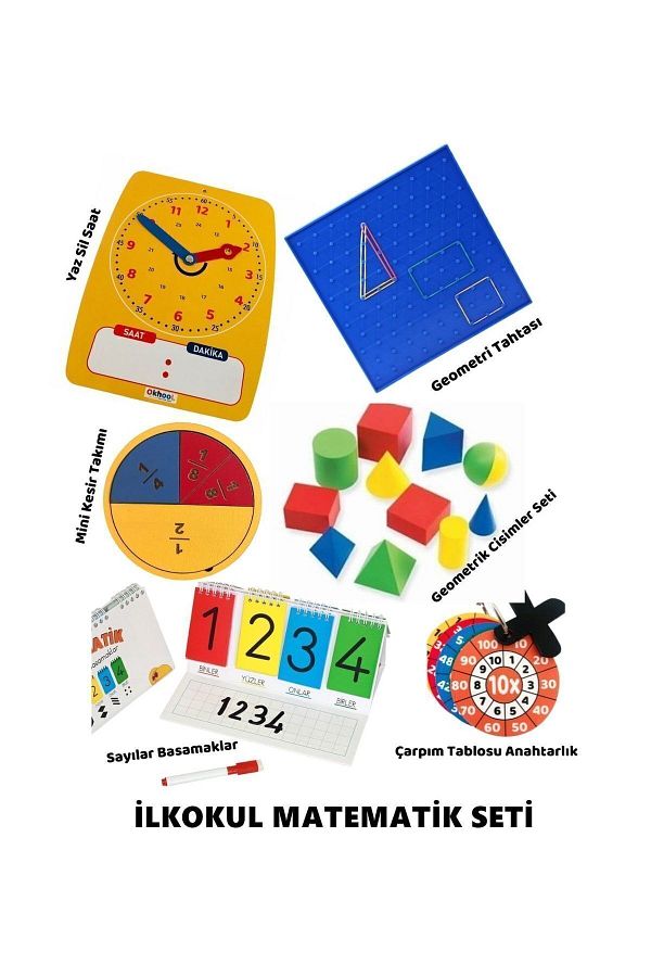 Okhool-Primary School Mathematics Set - Clock, Geometry Board, Fraction and Multiplication Table Treads 1