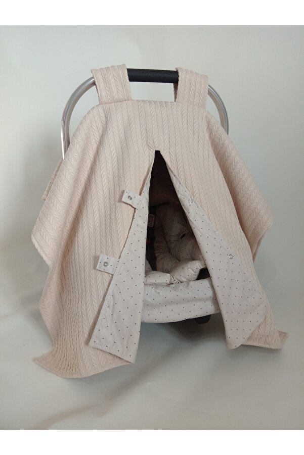 Wenaris Çift Taraflı Bej Örgü Puset Örtüsü Puset Minder Puset Çarşafı 3 Parça