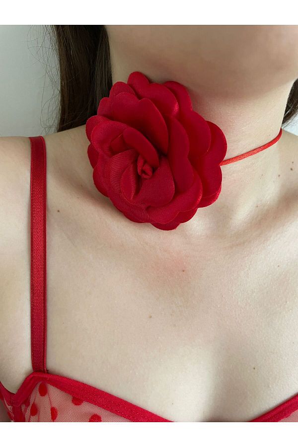 Dante Red Lace Up Fabric Flower Choker Necklace Rose Necklace Trendyol