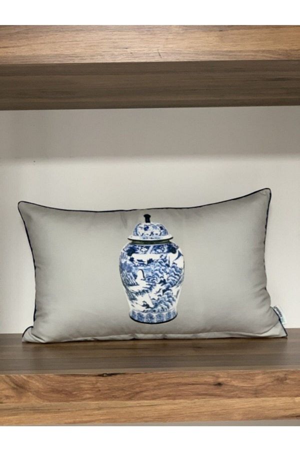 KIRLENTİM-E433ed Gray Background Double Sided Patterned Navy Blue Piping Tile 1