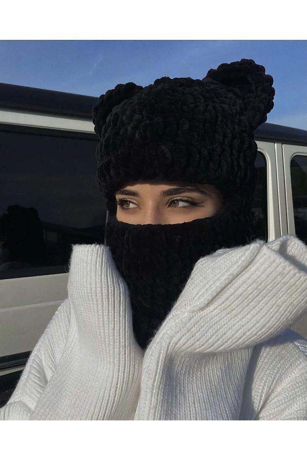 BurDen Dekoratif Ürünler & Tasarım-Black Puffy Balaclava, New Trend, Beanie, New Fashion, Handmade, balaclava 1