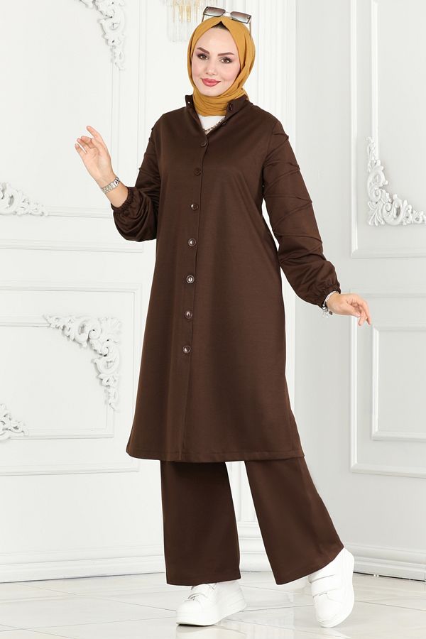 Modaselvim-Brown Hijab Set - Piping Sleeves, Model 283Dvl817 1