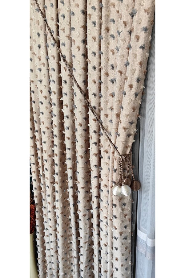 Yuka Pano Fon Perde Kahve - Renkli Fırfır Detaylı Tek Kanat Sık Pileli Lüks Seri