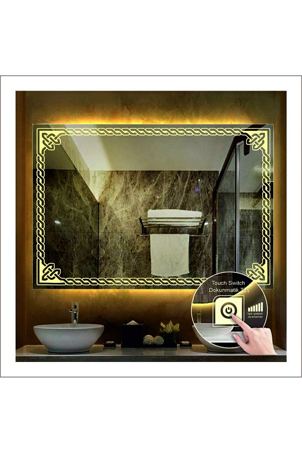 GLOBAL LED MIRROR-80x120 Cm Daylight LED Design Sandblasted Touch Button Bathroom Mirror Makeup Mirror with Light 1