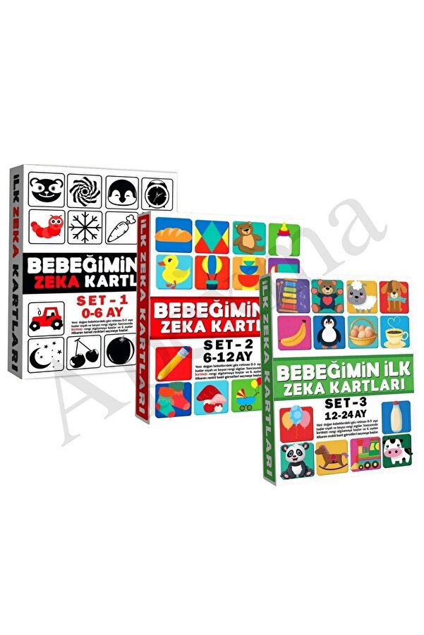 Apexma Bebeğimin Ilk Zeka Kartları Set 1-2-3 - Gelişim Destekleyici Resimli Hafıza Kartları 3'lü Set