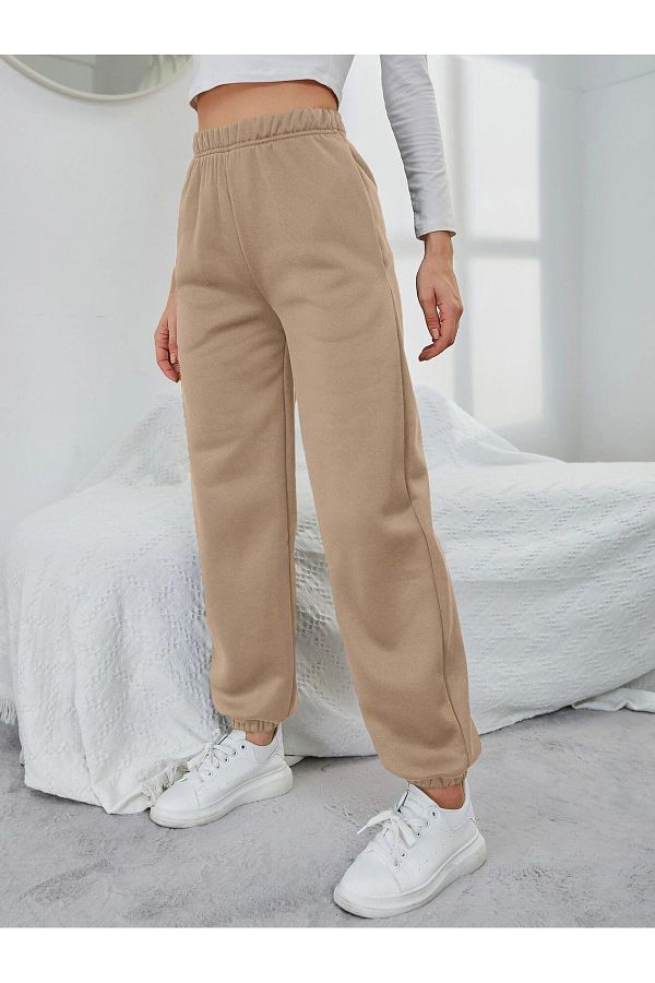 Trendseninle Women s Dark Beige Rubber Leg Sweatpants Trendyol