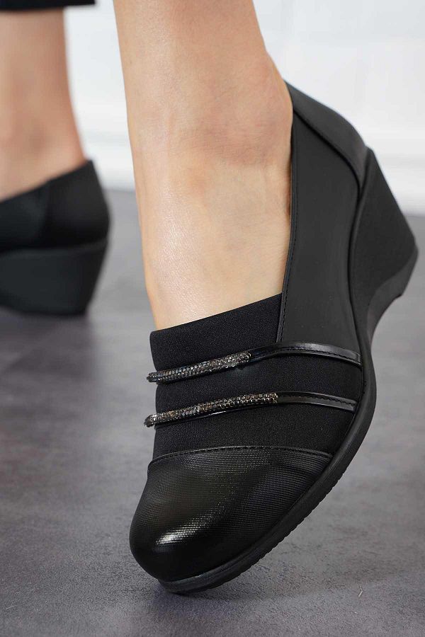 Black satin wedge shoes hot sale