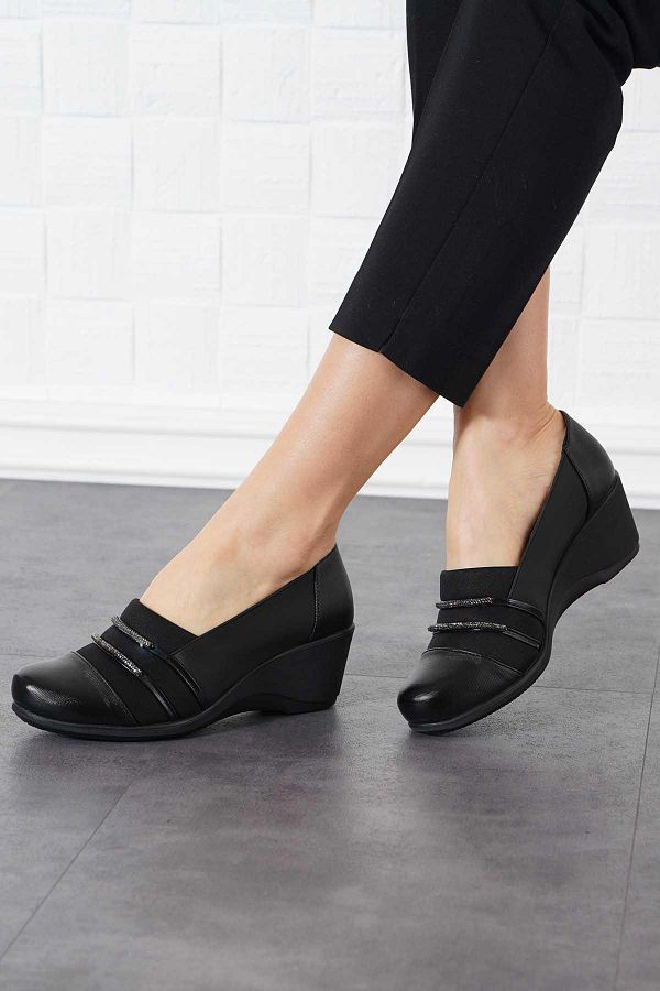 Black satin wedge shoes cheap