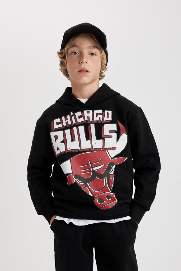 DeFacto-Hanorac cu glugă NBA Chicago Bulls pentru băieți - B4794A823WN 1