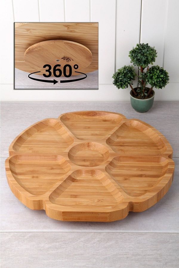 BALSA-7 Compartment Bamboo Rotating Stand Presentation and Snack Holder 30cm 1