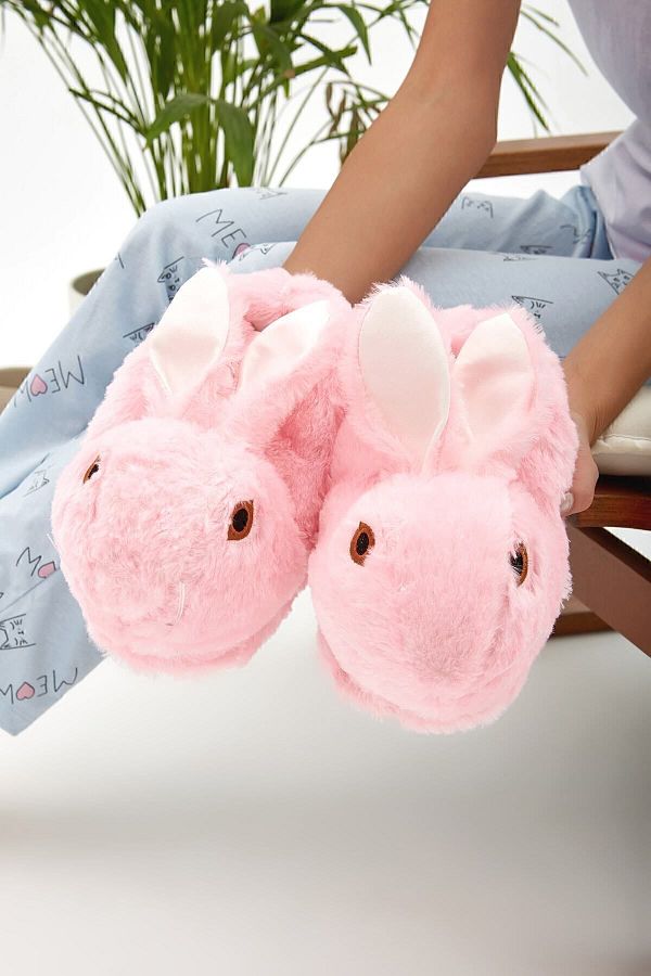 Moda Devrin Pink Animal Silent Sole Slippers and Plush House Shoes with Rabbit Figure THE EYE IS EMBROIDERED LIKE THE VIDEO Trendyol