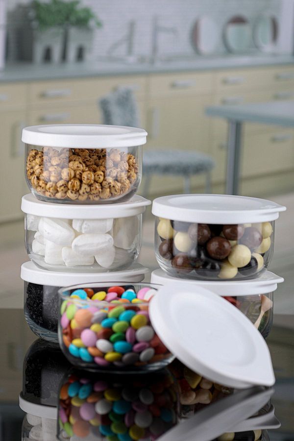 Karçiçeği Home-380 Cc 6-Piece Storage Container Jar Set with Leak-Proof Lids and Labels White 1